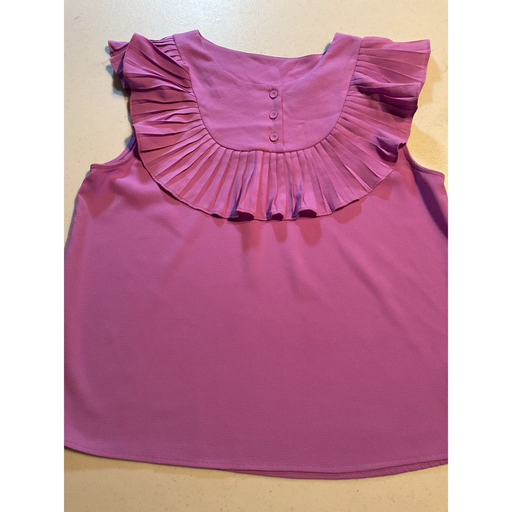 Symphony Womens Purple Pleated Ruffle Collar Sleeveless Blouse Top Size M